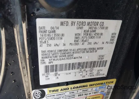 2014 Ford Expedition Limited z USA, uszkodzony, nr VIN 1FMJU2A57EEF40174